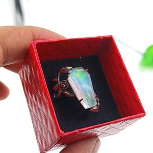 Aurora Opal Gemstone Ring in 925 Sterling Silver, Christmas Gift, Women Ring, Handmade Ring, Silver Jewelry,coffin Ring ,ring for women