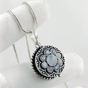 Rainbow Moonstone Locket Necklace: Rose Gold Plated Sterling Silver
