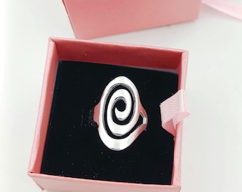 925 Sterling Silver Spiral Swirl Ring, Minimalist Boho Circle Jewelry
