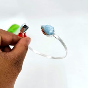 Larimar Bangle, 925 Sterling Silver Bangle, Gemstone Bangle, larimar Bracelet, Handmade Bangle, Women Bangle, adjustable Larimar Jewelry