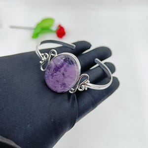 Handmade Amethyst Bangle: 925 Sterling Silver Adjustable Bracelet