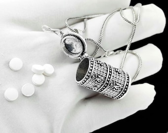 925 Sterling Silver Locket Necklace: Secret Message Pill Box Pendant