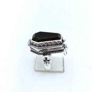 Black Onyx Coffin poison Locket Ring: 925Sterling Silver pill box Skeleton Ring