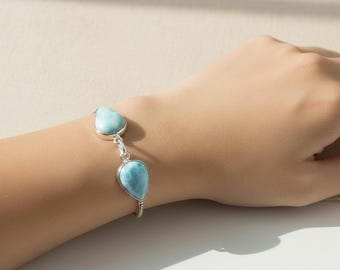Handcrafted Larimar Bracelet : Sterling Silver Adjustable Bracelet