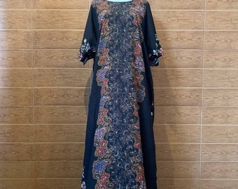 Hand Drawn Batik Kaftan Dress, Maxi dress, Home dress, Plus size caftan, Boho Dress, Maternity dress, Holiday dress