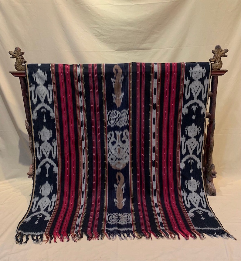 Indonesian Sumba Asmat Handwoven Tenun Ikat Natural Dye Fabric Sarong Handmade Tapestry image 1