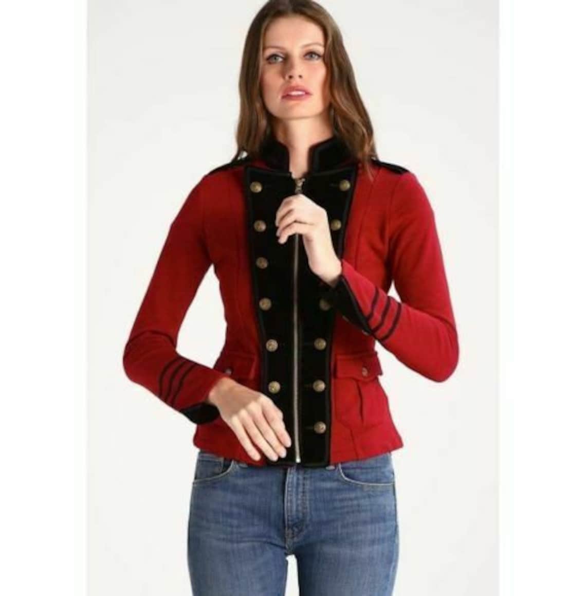 Women Red Wool Military Jacket Army Commander Officer Band Etsy