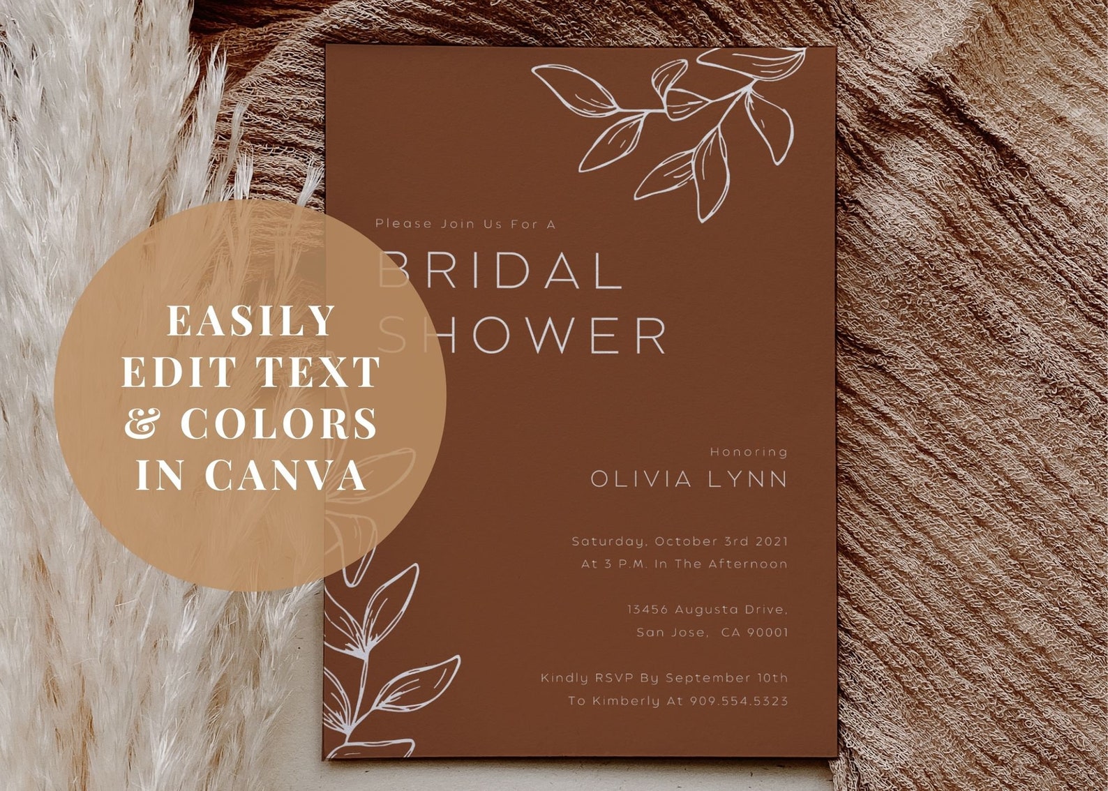 Earthy Terracotta Bridal Shower Invitation Editable Canva Etsy