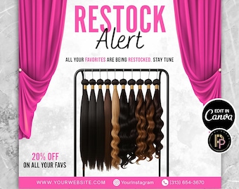 Plantilla de volante de alerta de reposición de cabello: Promoción de pelucas (Plantilla editable de Canva)