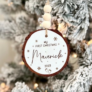 My First Christmas Baby Ornament, Baby&#39;s First Christmas Ornament, Baby Name Christmas Ornament, Wood Slice Christmas Gift