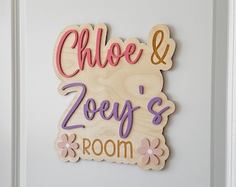 Letrero personalizado para habitación compartida para hermanos gemelos, letrero doble 3D personalizado para puerta de dormitorio, decoración de habitación infantil, letrero para sala de juegos compartida
