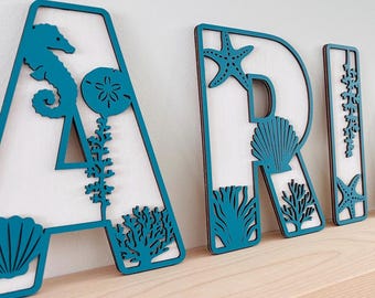 Sea Shell Nursery Name Sign, Ocean Wood Letters
