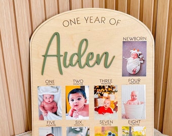 First Birthday Photo Board, Custom Wood Milestone Sign