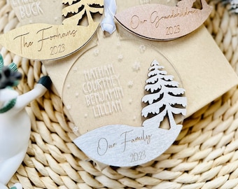 Adorno navideño familiar personalizado, de abedul báltico cortado con láser, regalo de recuerdo.