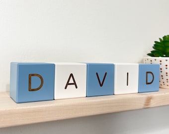 Wooden Baby Name Blocks, Engraved Maple Wood, Nursery Decor