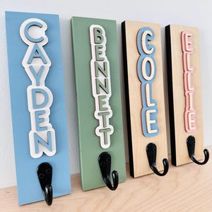 Kids Towel Hooks | Backpack Hooks | Vertical Personalized Towel Hooks | Custom Bathroom Hooks | Nursery Wall Hooks | Walk-In Closet Hooks