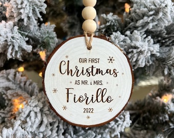 Our First Christmas as Mr and Mrs Ornament with Last name, Married Christmas Ornament, Personalized Newlyweds Ornament, Christmas Gift