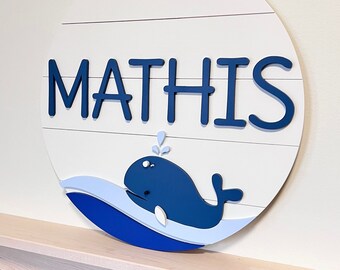 Whale Nursery Name Sign, Ocean Waves, Baby Shower Gift