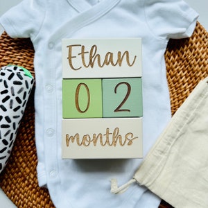 Hito del bebé, bloques de hitos mensuales, bloques de madera para hitos, regalo para baby shower, accesorios para fotos de bebé