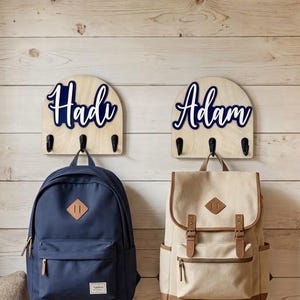 Personalized Backpack Hook, Kids Room Decor, Wooden Towel Hooks