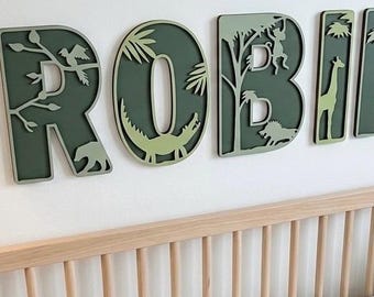 Safari Tier Namensschild, Dschungel Kinderzimmer Dekoration, benutzerdefinierte Holzbuchstaben