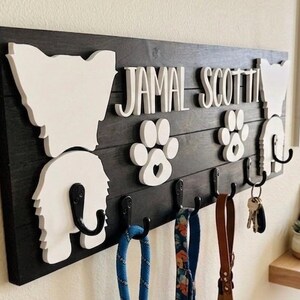 Personalized Dog Leash Holder, Custom Name Wood Leash Hook, Pet Lover Gift