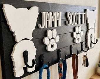 Soporte personalizado para correa de perro, gancho de madera con nombre personalizado, regalo para amantes de las mascotas