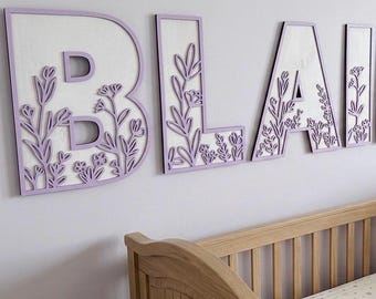 Wildflower Wooden Letters, Floral Name Sign, Boho Nursery Decor