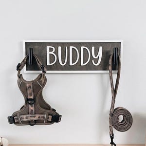 Personalized Dog Leash Holder, 3D Wood Name Sign Hook, Custom Pet Gift image 2