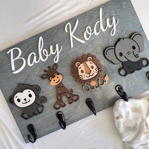 Ganchos de animales de safari, ganchos de la selva, ganchos de animales para habitación infantil, percha personalizada para habitación infantil, baby shower, ganchos de decoración para habitación infantil, decoración de habitación infantil