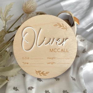 Plaque de faire-part de naissance en bois, détails de naissance, faire-part de nouveau-né, nom de bébé pour l'hôpital, accessoire photo de bébé
