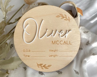 Plaque de faire-part de naissance en bois, détails de naissance, faire-part de nouveau-né, nom de bébé pour l'hôpital, accessoire photo de bébé