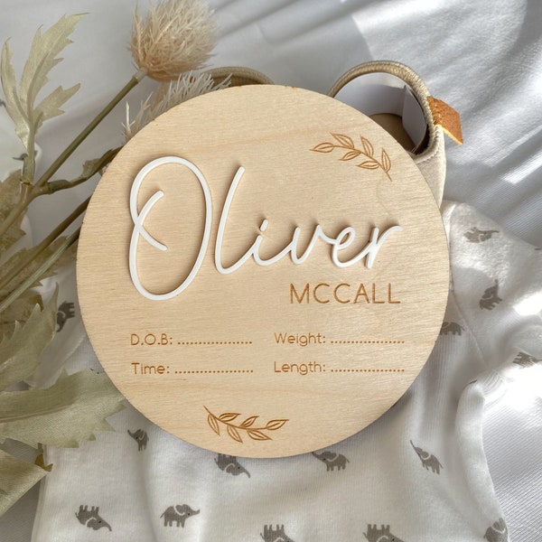 Wooden Birth Announcement Plaque, Birth Details, Newborn Announcement Sign, Baby Name Sign for Hospital, Baby Photo Prop