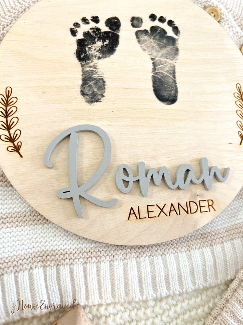 Baby Footprint Sign, Laser Engraved Baltic Birch Announcement - Etsy