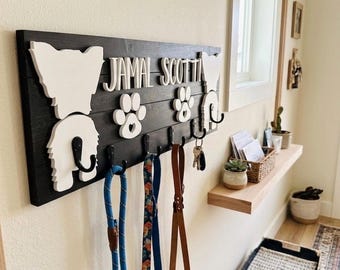 Soporte personalizado para correa de perro, gancho de madera con nombre personalizado, regalo para amantes de las mascotas