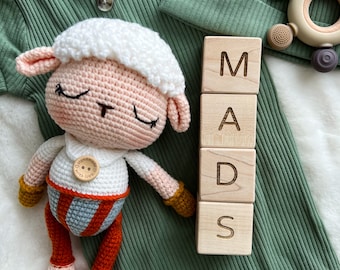 Maple Wood Baby Name Blocks, Engraved Nursery Decor, Baby Shower Gift