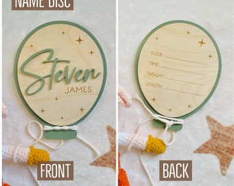 Hot Air Balloon Baby Milestone Disc, Reversible Wooden Cards