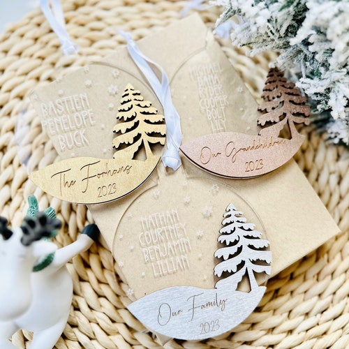 Personalized Family Christmas Ornament, Laser Cut Baltic Birch, Keepsake Gift
