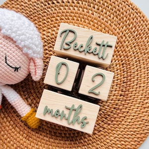 Blocs d'étape, Blocs d'étape mensuels pour bébé 3D en bois, Bloc d'âge en bois pour bébé, Blocs pour bébé, Souvenirs, Cadeau de baby shower, Accessoires pour bébé