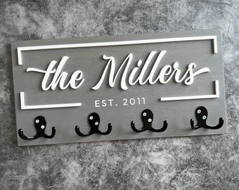 Personalized Key Holder for wall, Family Name Key Holder, Family Day Gift, Housewarming Gift, Wedding Gift, Anniversary Gift, Christmas Gift