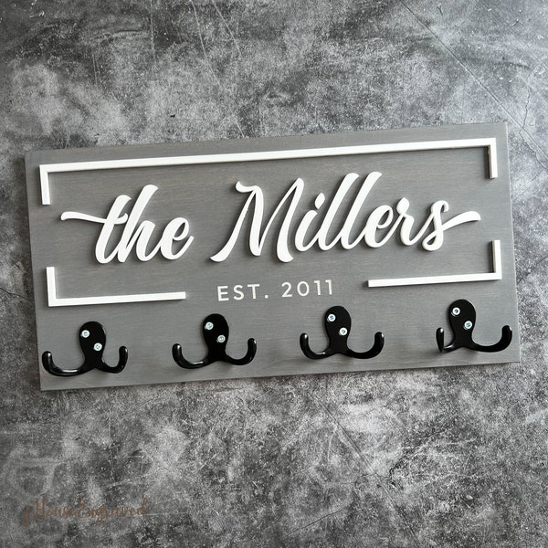 Personalized Key Holder for wall, Family Name Key Holder, Family Day Gift, Housewarming Gift, Wedding Gift, Anniversary Gift, Christmas Gift