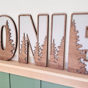 Letrero con nombre para guardería de bosque, letras para guardería de bosque, decoración de pared de madera con árbol de bosque, letrero con nombre de bebé de bosque