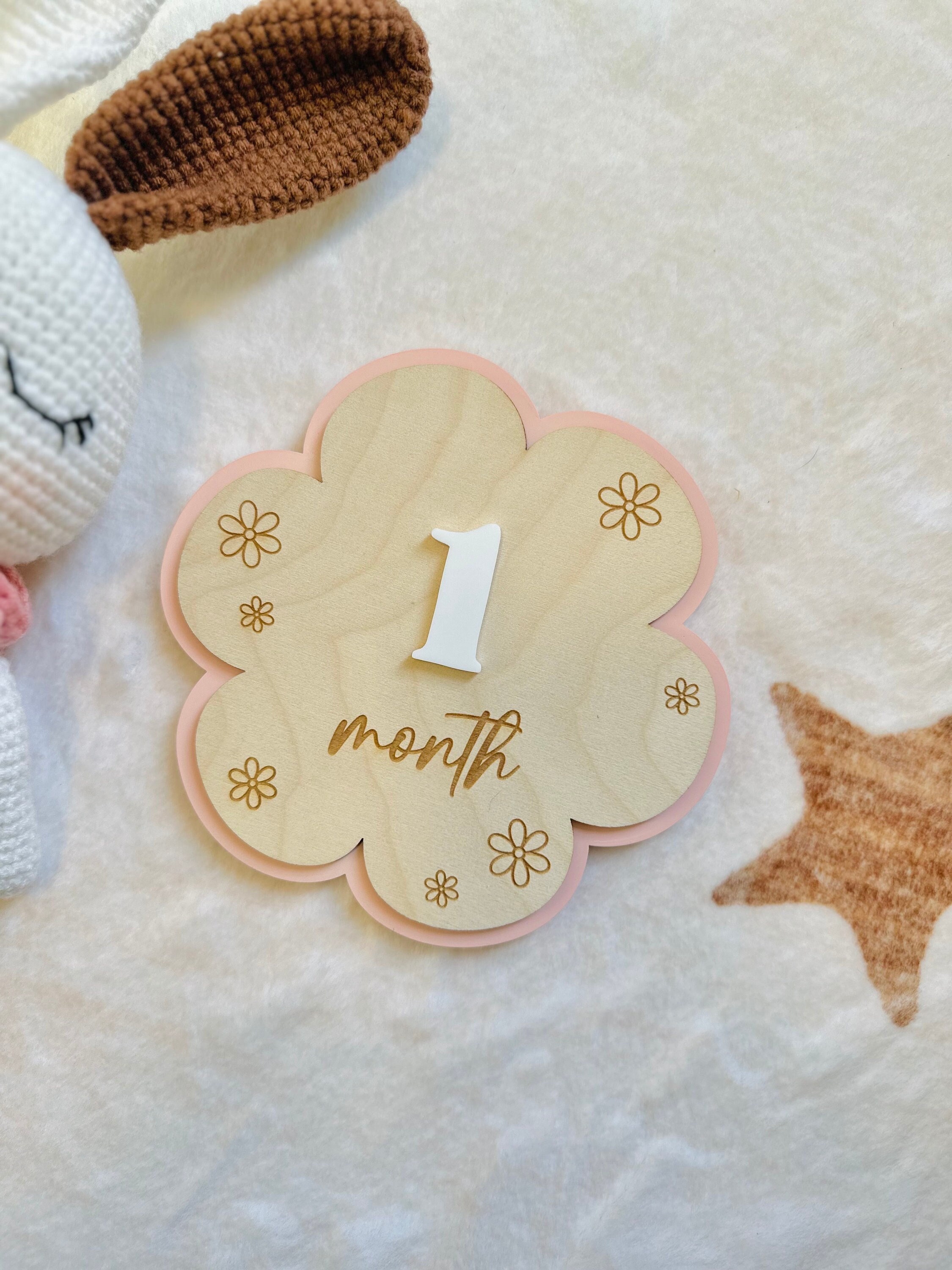 Daisy Baby Announcement, Daisy Milestone Cards, Wooden Baby Milestone ...
