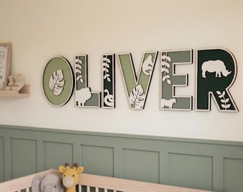 Safari Nursery Name Sign, Wooden Animal Letters, Jungle Room Decor