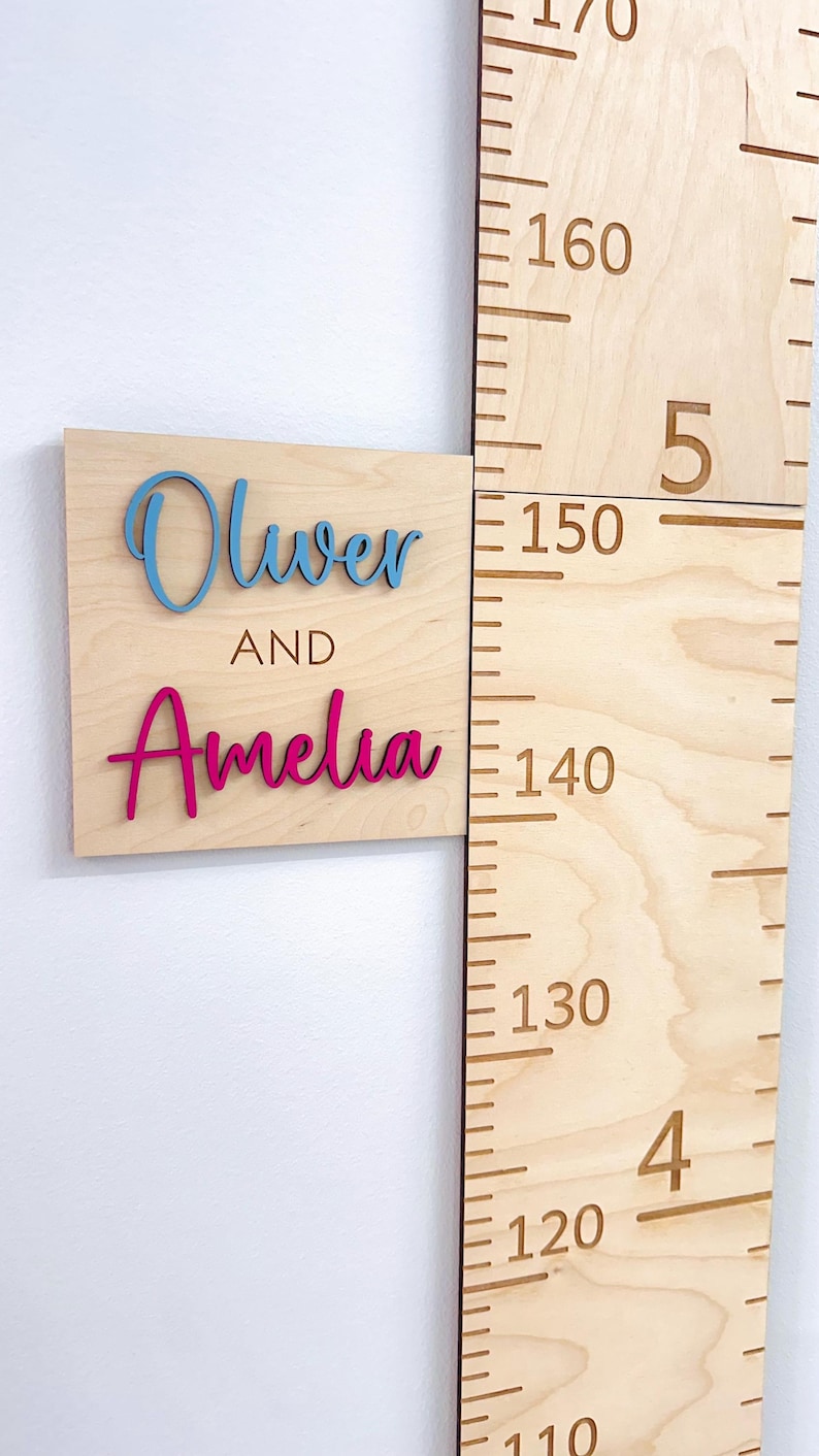 Regla de madera personalizada para medir el crecimiento, decoración infantil con temática de bosque y montaña. Design 4