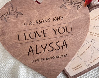 Rompecabezas de madera personalizado con forma de corazón, 14 Reasons Why, regalo de aniversario