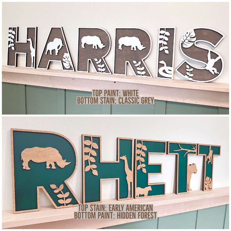 Rhett Lettering Safari Nursery Wood Letters, Custom Animal Name Sign - Etsy