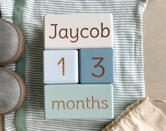 Baby Milestone Blocks, Wooden Baby Monthly Milestone Blocks, Baby Wood Age Block, Baby Blocks, Keepsakes, Baby Shower Gift, Baby Photo Props