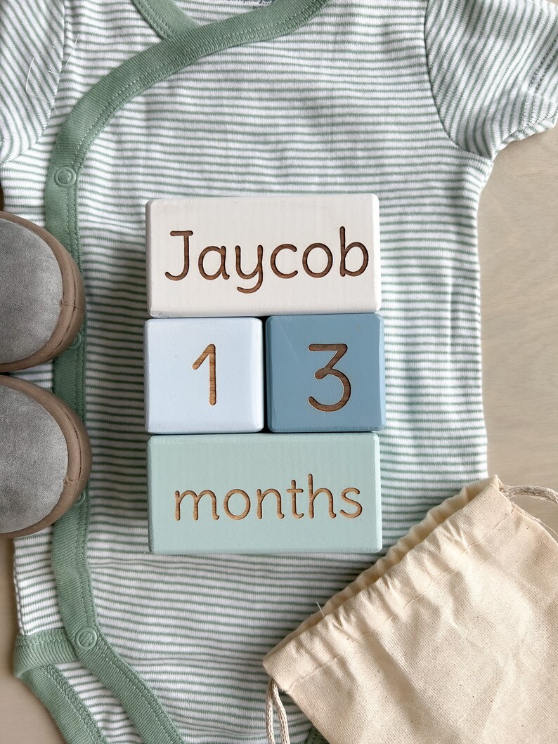 thumbnail image 2 of White Baby Monthly Milestone Blocks With Bag. Baby Age Blocks 2 of 10