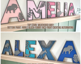 "Safari ""Kinderzimmer"" Holzbuchstaben, personalisiertes Tiernamenschild."